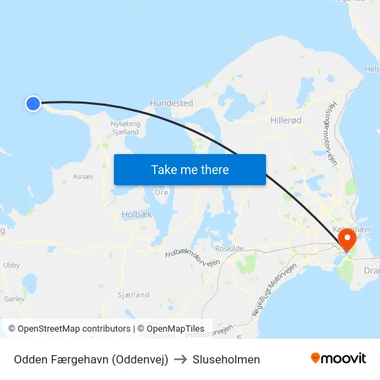 Odden Færgehavn (Oddenvej) to Sluseholmen map