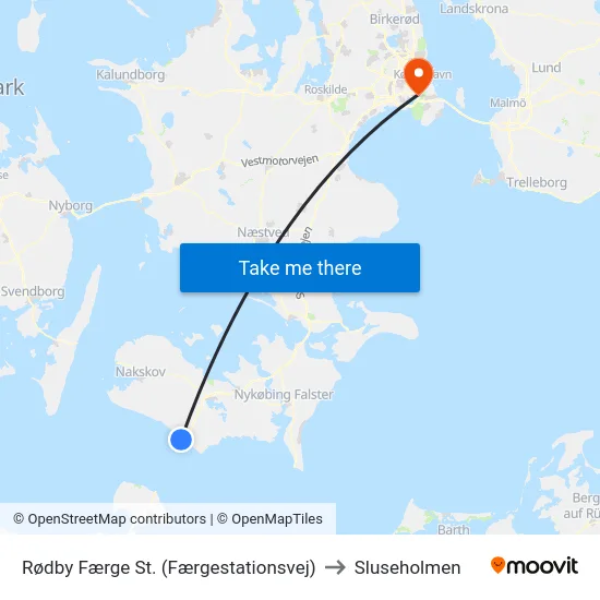 Rødby Færge St. (Færgestationsvej) to Sluseholmen map