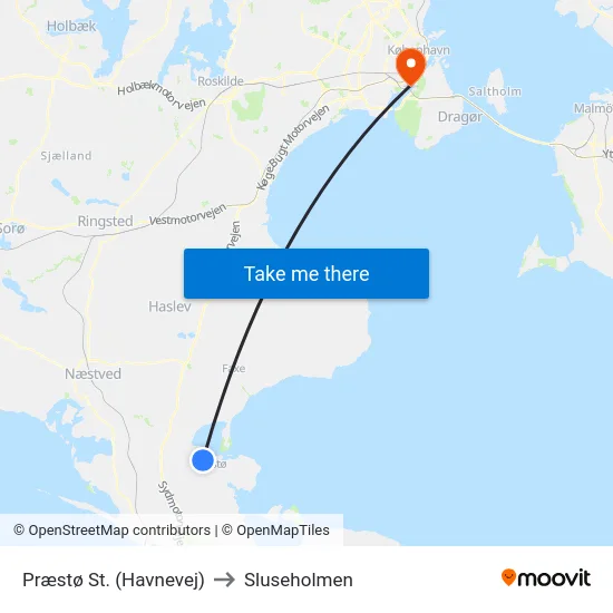 Præstø St. (Havnevej) to Sluseholmen map