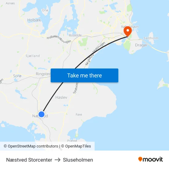 Næstved Storcenter to Sluseholmen map