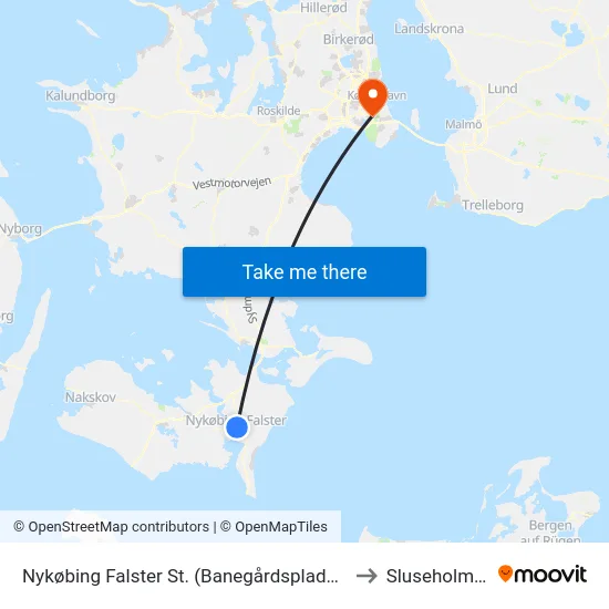 Nykøbing Falster St. (Banegårdspladsen) to Sluseholmen map