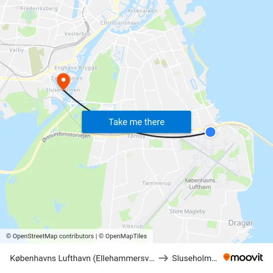 Københavns Lufthavn (Ellehammersvej) to Sluseholmen map