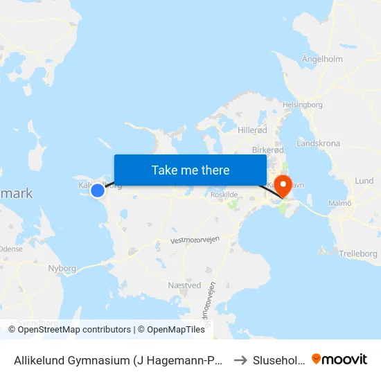 Allikelund Gymnasium (J Hagemann-Petersens Allé) to Sluseholmen map