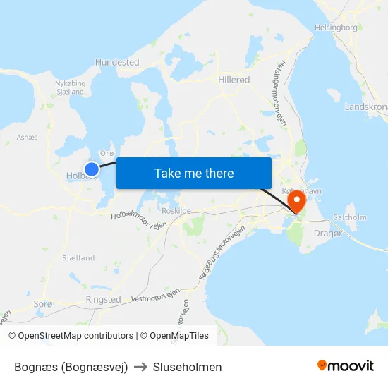 Bognæs (Bognæsvej) to Sluseholmen map