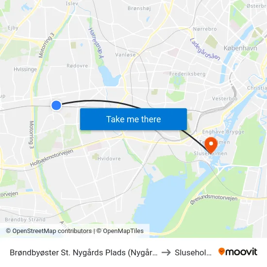 Brøndbyøster St. Nygårds Plads (Nygårds Plads) to Sluseholmen map