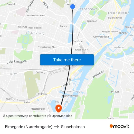 Elmegade (Nørrebrogade) to Sluseholmen map