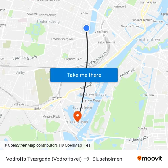 Vodroffs Tværgade (Vodroffsvej) to Sluseholmen map