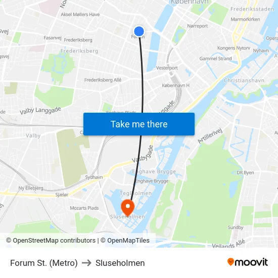 Forum St. (Metro) to Sluseholmen map