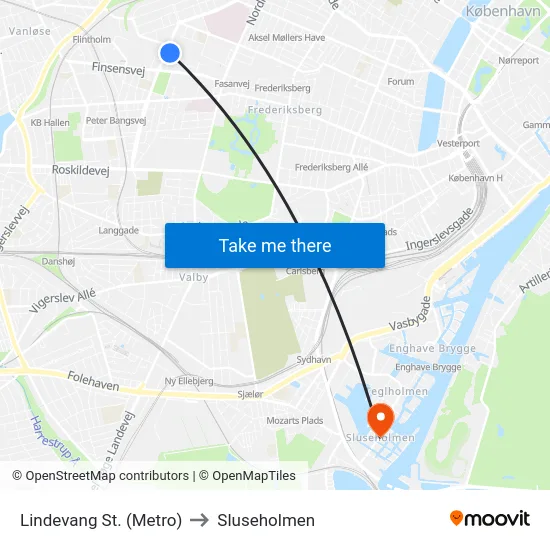 Lindevang St. (Metro) to Sluseholmen map