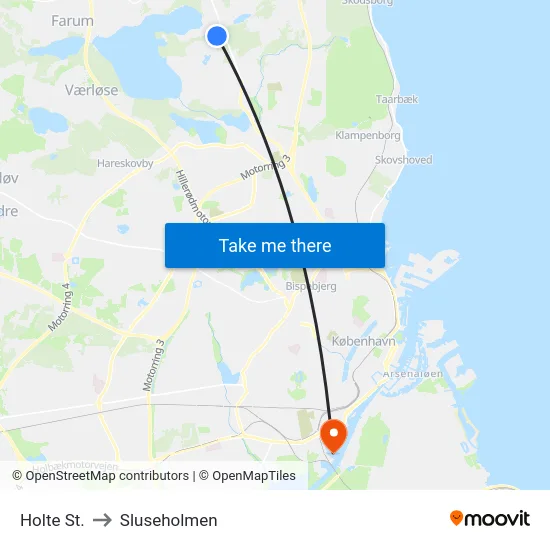 Holte St. to Sluseholmen map