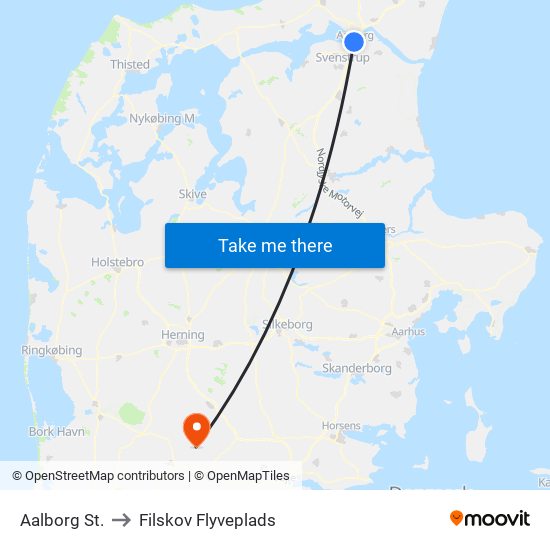 Aalborg St. to Filskov Flyveplads map