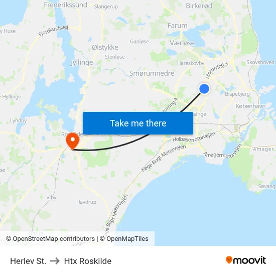 Herlev St. to Htx Roskilde map