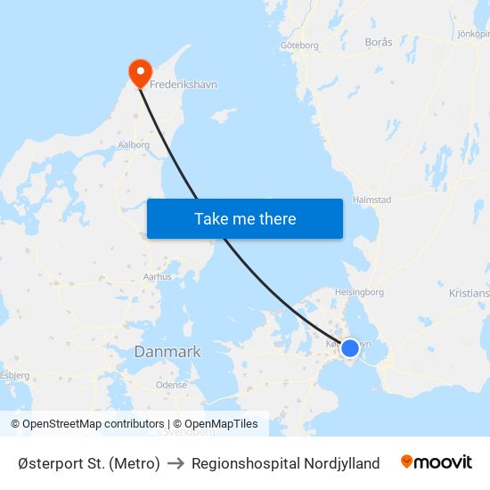 Østerport St. (Metro) to Regionshospital Nordjylland map