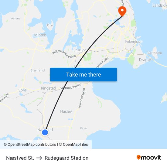 Næstved St. to Rudegaard Stadion map