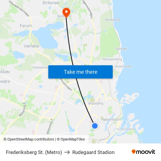 Frederiksberg St. (Metro) to Rudegaard Stadion map