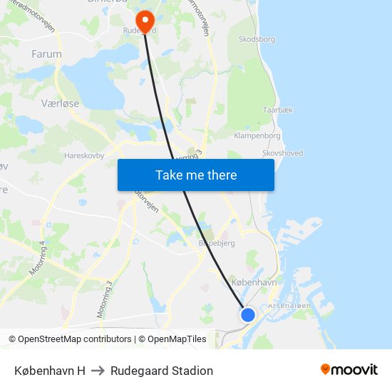 København H to Rudegaard Stadion map