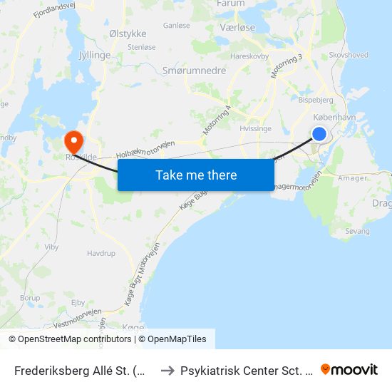 Frederiksberg Allé St. (Metro) to Psykiatrisk Center Sct. Hans map