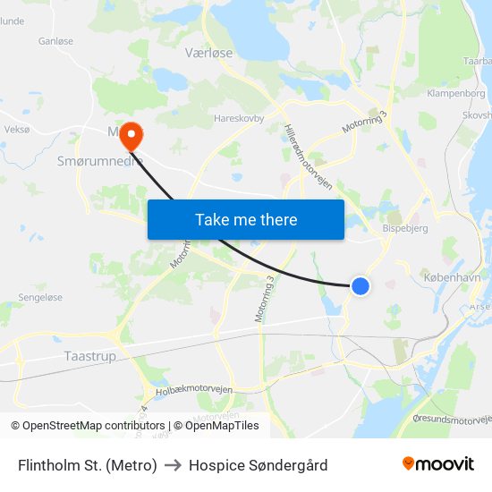 Flintholm St. (Metro) to Hospice Søndergård map
