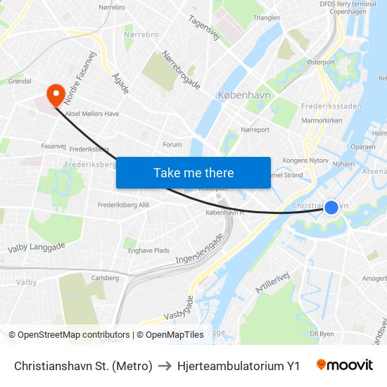 Christianshavn St. (Metro) to Hjerteambulatorium Y1 map