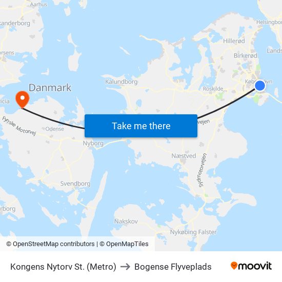 Kongens Nytorv St. (Metro) to Bogense Flyveplads map