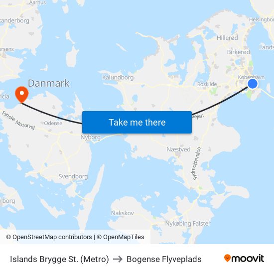 Islands Brygge St. (Metro) to Bogense Flyveplads map