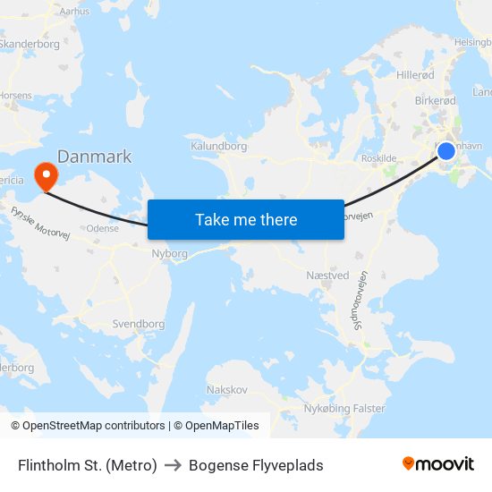 Flintholm St. (Metro) to Bogense Flyveplads map