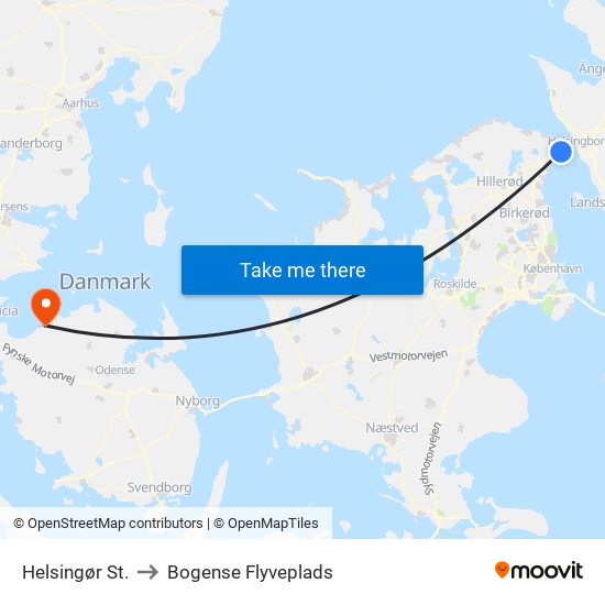 Helsingør St. to Bogense Flyveplads map