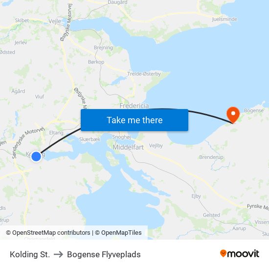 Kolding St. to Bogense Flyveplads map
