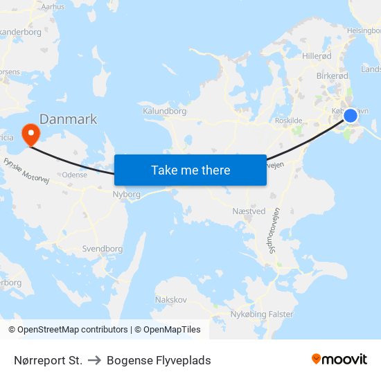 Nørreport St. to Bogense Flyveplads map