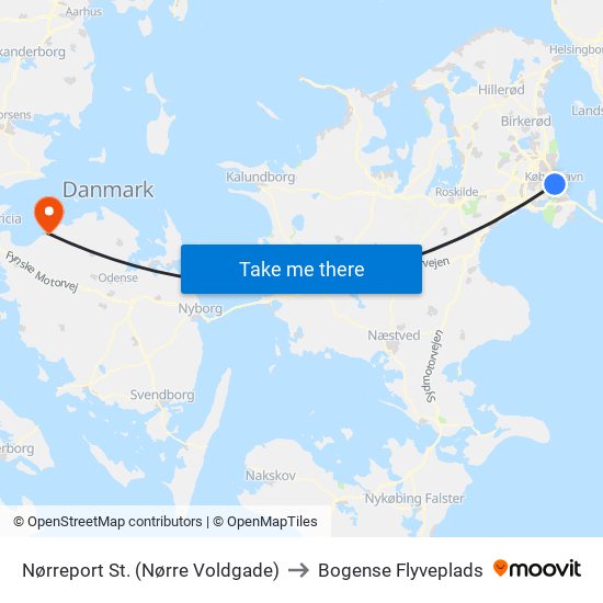 Nørreport St. (Nørre Voldgade) to Bogense Flyveplads map