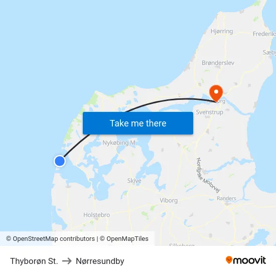 Thyborøn St. to Nørresundby map
