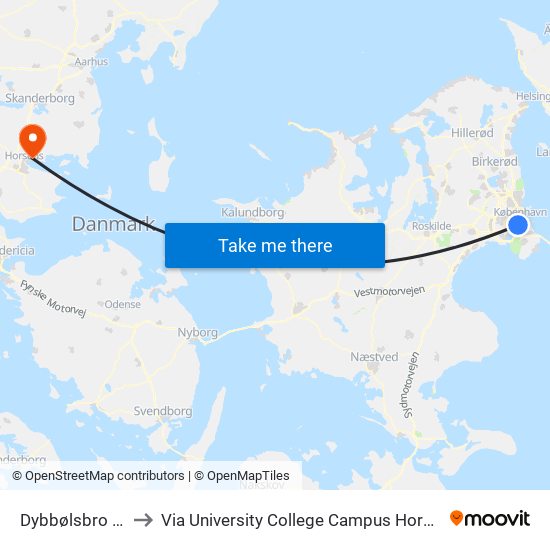 Dybbølsbro St. to Via University College Campus Horsens map