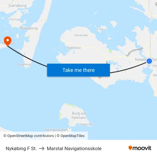 Nykøbing F St. to Marstal Navigationsskole map