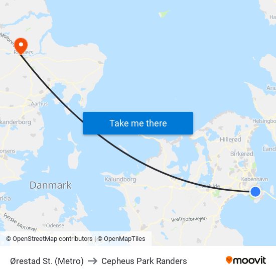 Ørestad St. (Metro) to Cepheus Park Randers map