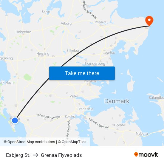 Esbjerg St. to Grenaa Flyveplads map