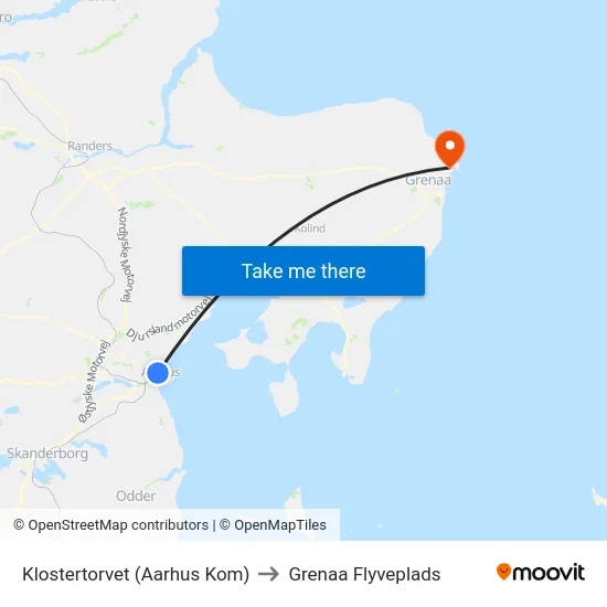 Klostertorvet (Aarhus Kom) to Grenaa Flyveplads map