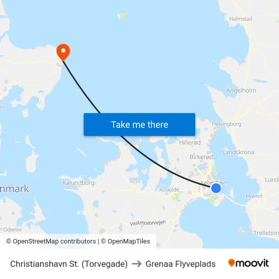 Christianshavn St. (Torvegade) to Grenaa Flyveplads map