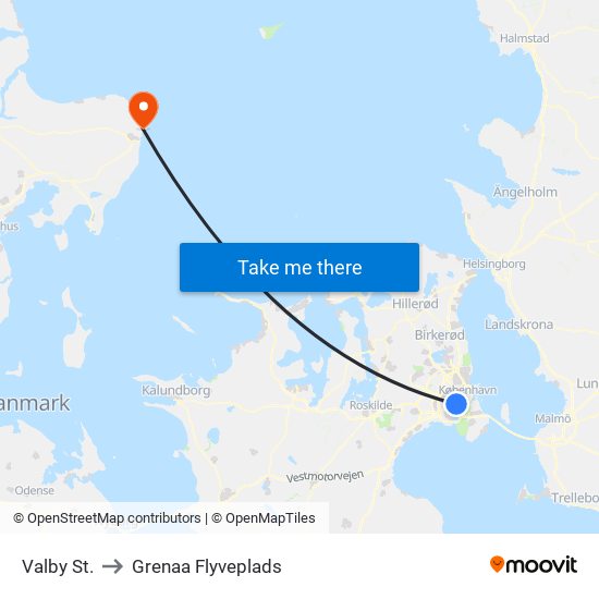 Valby St. to Grenaa Flyveplads map