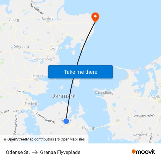 Odense St. to Grenaa Flyveplads map