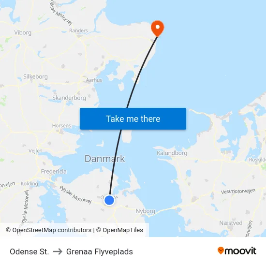 Odense St. to Grenaa Flyveplads map