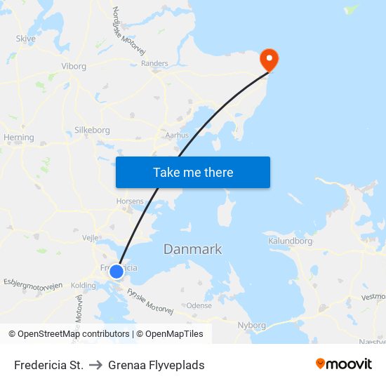 Fredericia St. to Grenaa Flyveplads map