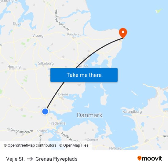 Vejle St. to Grenaa Flyveplads map