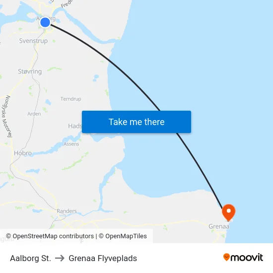 Aalborg St. to Grenaa Flyveplads map