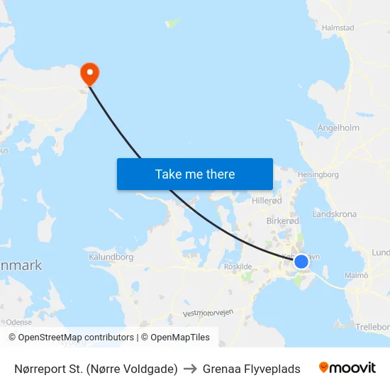 Nørreport St. (Nørre Voldgade) to Grenaa Flyveplads map