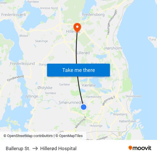 Ballerup St. to Hillerød Hospital map