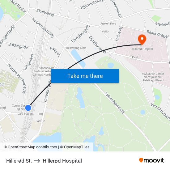 Hillerød St. to Hillerød Hospital map