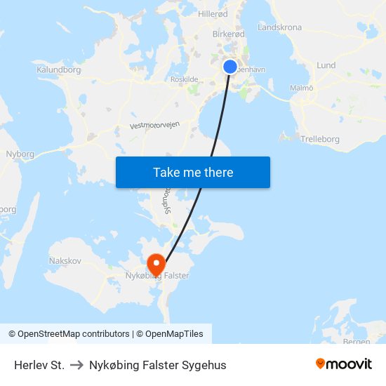 Herlev St. to Nykøbing Falster Sygehus map