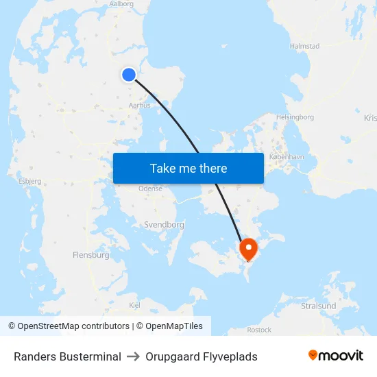 Randers Busterminal to Orupgaard Flyveplads map