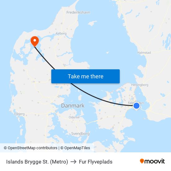 Islands Brygge St. (Metro) to Fur Flyveplads map