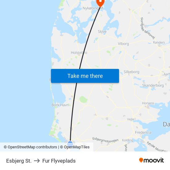 Esbjerg St. to Fur Flyveplads map